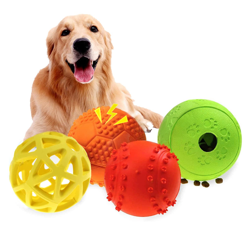 Newthinking Dog Toys Ball Set, 3inch Dog Treat Toys Ball, Dog Squeaky Balls, IQ Treat Ball, Rubber Ball and Dispensing Ball for Small Medium Dog Gift, 4 Pack - PawsPlanet Australia
