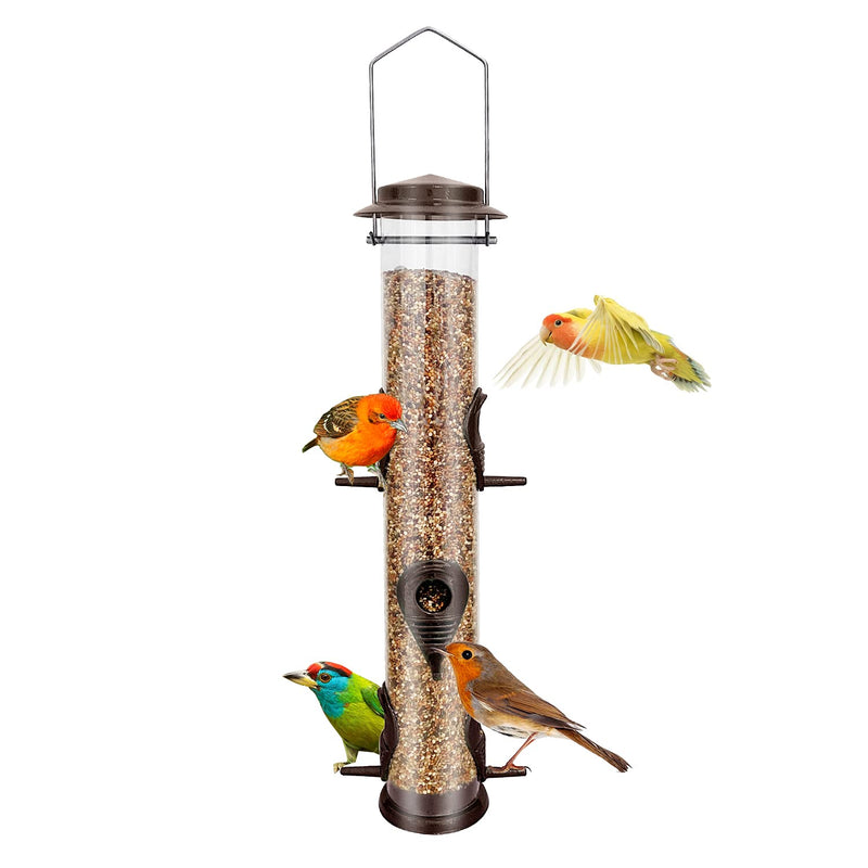 Urban Deco Metal Bird Feeder Tube Hanging Feeders Wild Bird Seed Feeder Heavy Duty Metal 6 Port Bird Feeders with Steel Hanger Weatherproof and Water Resistant Great for Attracting Birds (Coffee) Coffee - PawsPlanet Australia
