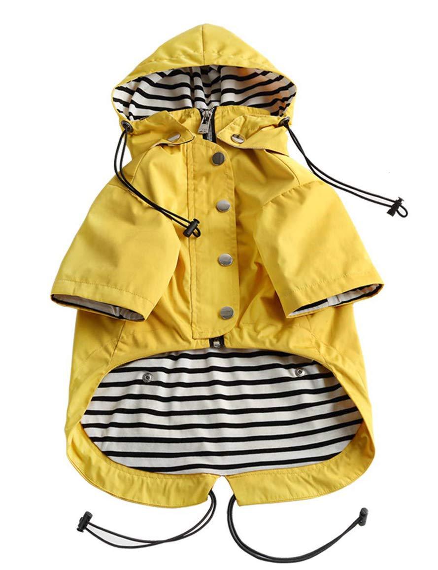 Ctomche Dog Wear Zip Up Dog Raincoat,Water Resistant, Adjustable Drawstring, Removable Hoodie Pet Raincoat,Dog Jacket with Reflective Strip Yellow-XL X-Large (Length: 22.5"in) - PawsPlanet Australia