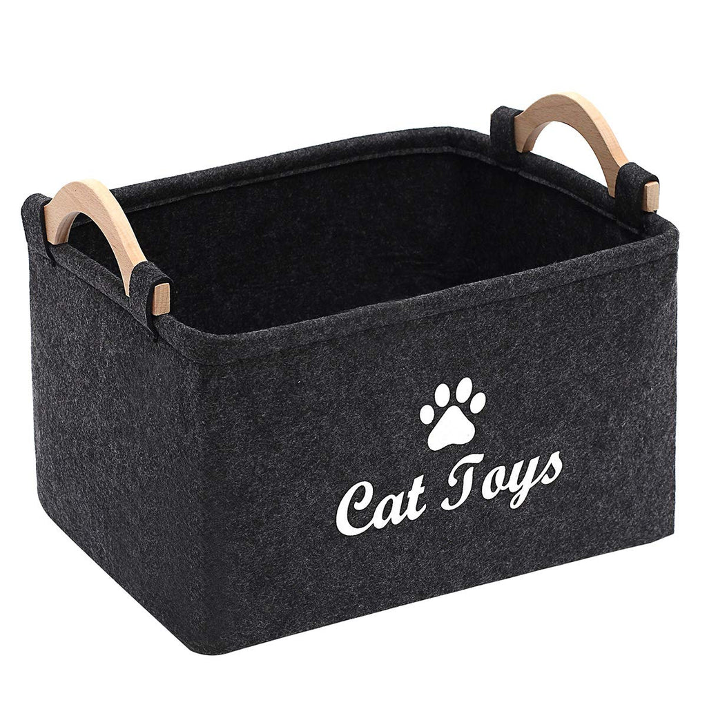 Geyecete Dog Toys Storage Bins - with Wooden Handle, Pet supplies storage Basket/Bin Kids Toy Chest Storage Trunk-Cat (Dark Grey)-Big Big:38*25* 24cm Dark Grey - PawsPlanet Australia