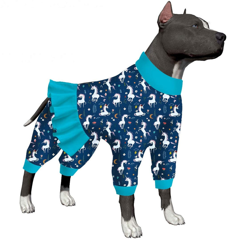 LovinPet Large Dog Clothes Post Surgery Wear/Lightweight Pitbull Dog Pajamas/Full Coverage Dog Pjs/Mermaids & Unicorns Blue/White Prints/Lightweight Pullover Pet Pajamas Medium - PawsPlanet Australia