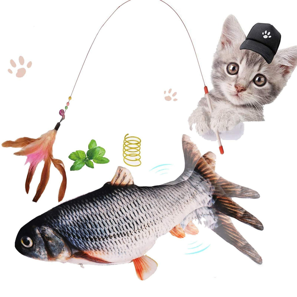 Floppy Fish Cat Toys, Catnip Dancing Fish Cat Toy Electric Interactive Toys for Indoor Cats and Dogs, Feather Wand Cat Toy, Plush Moving Fish Kitten Kicker Cat Toy for Kitty Puppy as Gifts - PawsPlanet Australia