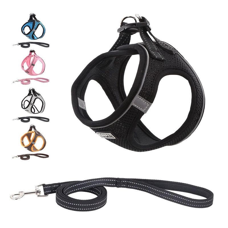 Suredoo Pet Reflective Soft Mesh Dog Harness and Leash Set, No Pull Breathable Padded Step in Vest Harness Leash Set, Comfort Training Walking for Small Dogs Cats Puppies (XXS, Black) XXS--Chest: 24-28cm (Pack of 1) - PawsPlanet Australia