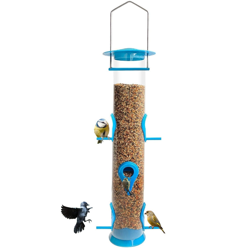 Urban Deco Bird Feeders Hanging Plastic Tube Bird Seed Feeder 6 Ports Long Bird Feeder Bird Feeding Station with Steel Hanger Bird Seed Holder for Small Birds Hummingbirds (Blue-1 Pack) Blue-1pack - PawsPlanet Australia