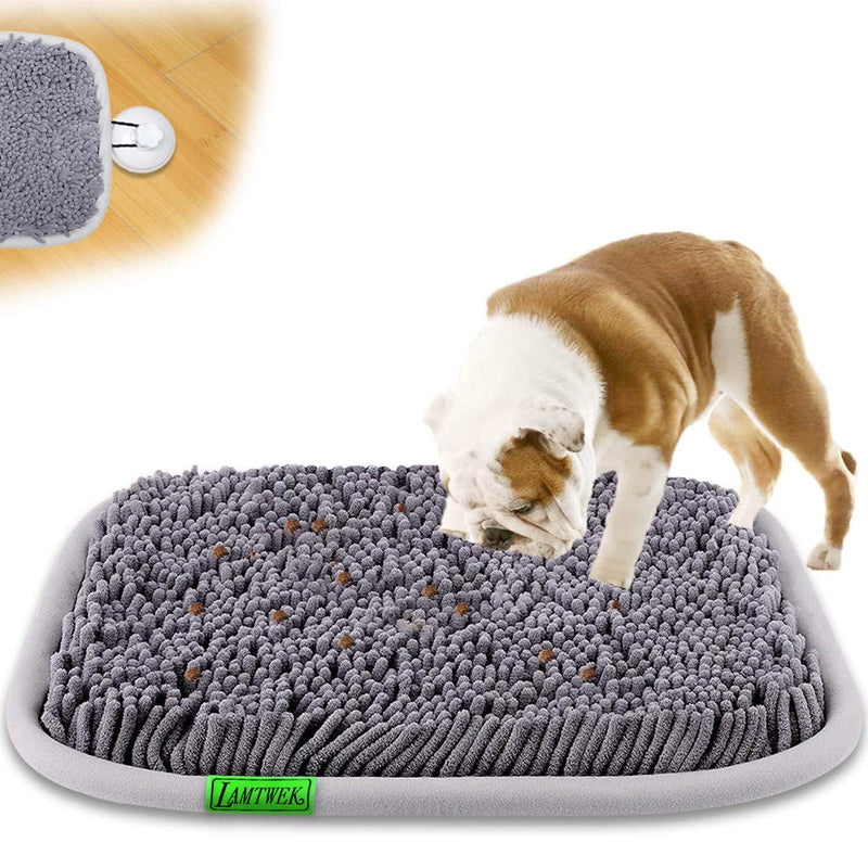 LAMTWEK Snuffle mat for dogs(17" x 21"),Pet Feeding Mat,Dog Puzzle Toys for Boredom,Dog Brain Games Encourages Natural Foraging Skills and Stress Release,Durable and Machine Washable,2 Suction Cups Grey - PawsPlanet Australia