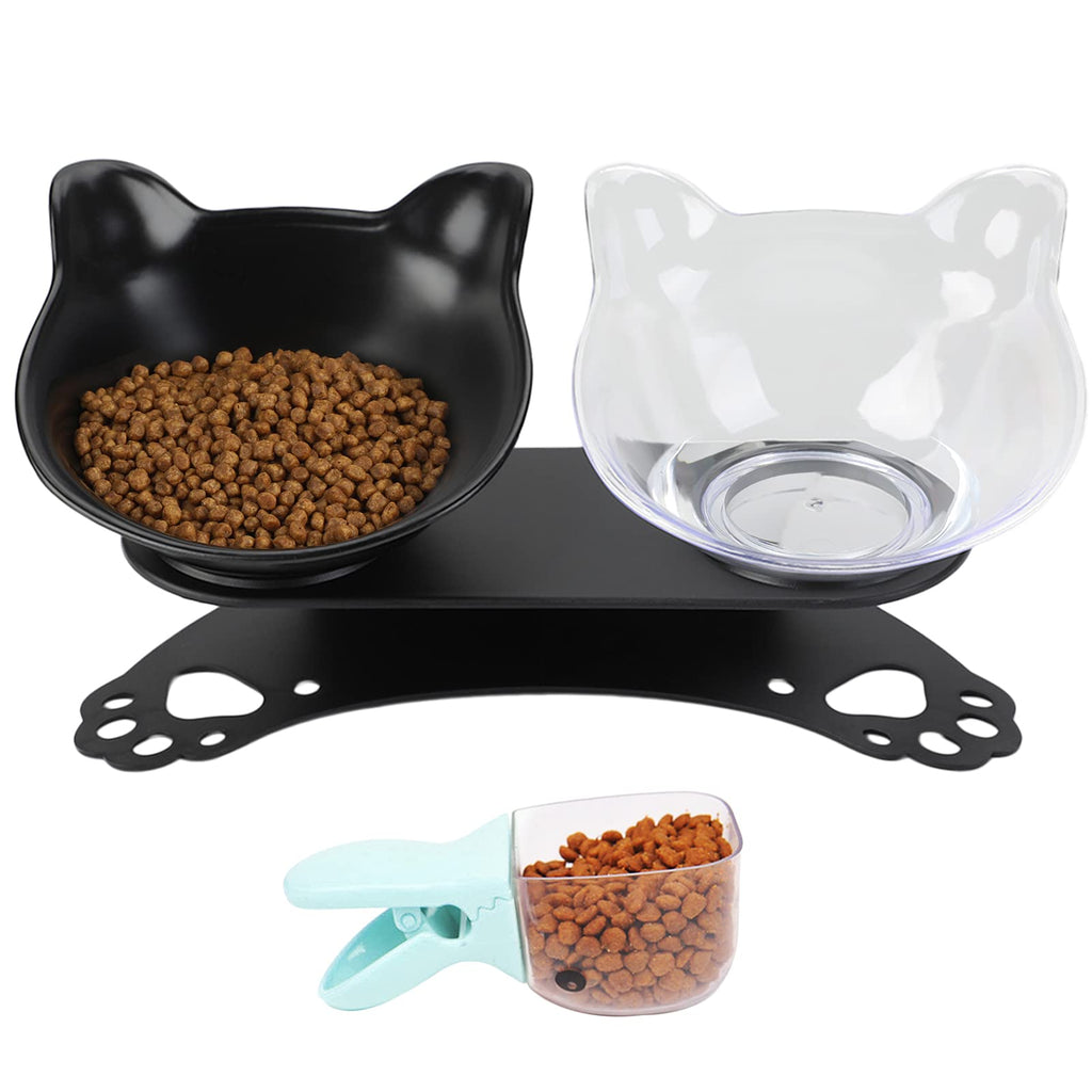 Legendog Raised Cat Bowls , 15°Tilted Anti-Slip Transparent and Black Cat Food Water Bowl , Double Cat Bowl with Stand , Detachable Pet Feeding Bow Easy to Clean for Cats and Small Dogs (Black) - PawsPlanet Australia
