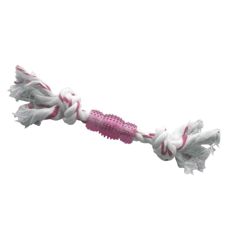 Schone Products (UK) Dog Chew Toy with Twisted Rope – White and Pink Tug of War Strong Knotted Rope - Perfect for Chewing and Teething - MAINTAINS ORAL HYGIENE – WITH BUILT IN PINK GUM MASSAGER - PawsPlanet Australia