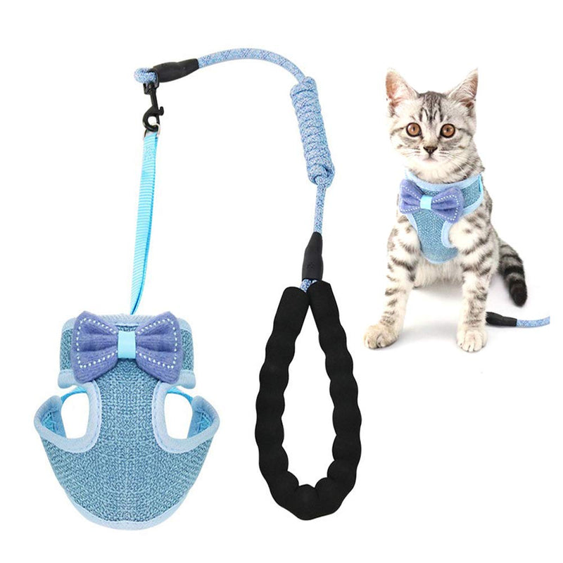 PaiLeWei Cat Harness and Lead Set Escape Proof, Adjustable Soft Kittens Vest Strip, Vest Harness Breathable Mesh,With 45 inch Leash,Cute Bow Design, for 2.5kg - 10kg Small Medium Cats (Blue) Blue - PawsPlanet Australia