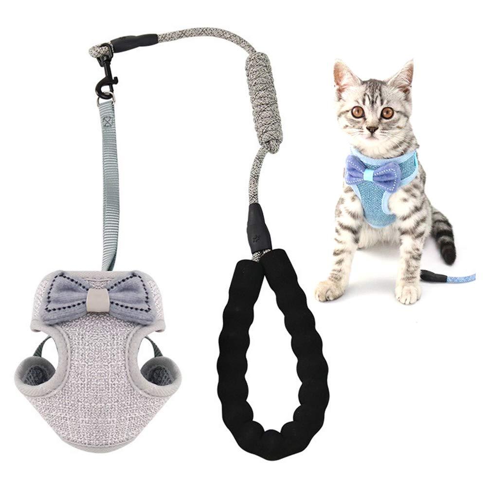 PaiLeWei Cat Harness and Lead Set Escape Proof, Adjustable Soft Kittens Vest Strip, Vest Harness Breathable Mesh,With 45 inch Leash,Cute Bow Design, for 2.5kg - 10kg Small Medium Cats (Gray) Gray - PawsPlanet Australia