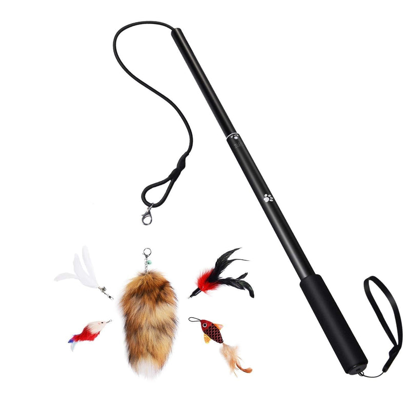 YILAKO Interactive Cat Toy Indoor Cat Feather Toys Retractable Cat Teaser Wand with 5 piece Feather Toys for Kitten - PawsPlanet Australia