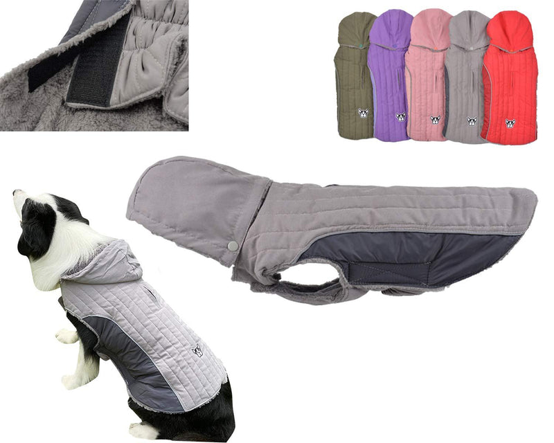 Tineer Pet Dog Hoodie Coat Winter Jacket with Removable Hat,Dog Hooded Apparels Warm Fleece Reflective Puppy Outfit Vest for Small Medium Large Dogs with Leash Hole (M, Gray) M - PawsPlanet Australia