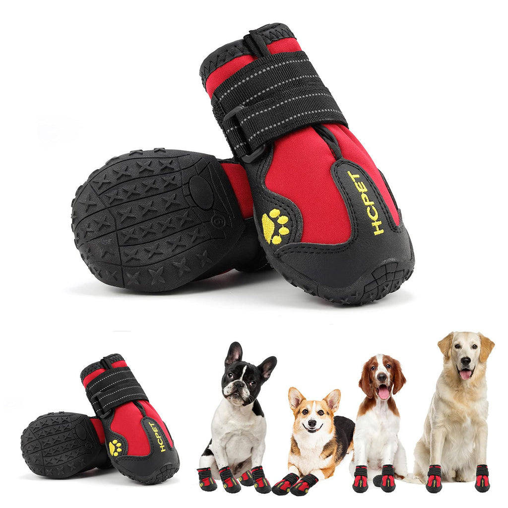 Hcpet Dog Boots Waterproof with Reflective Straps, Dog Shoes for Small Medium Large Puppy Outdoor Paw Protectors 4Ps 6: 3.0"x2.6"(L*W) for 52-65 lbs Red-Waterproof - PawsPlanet Australia