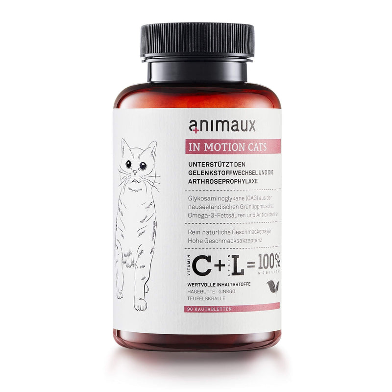 animaux - in motion cats I Chewing tablets with green-lipped mussel, devil's claw, rose hip & ginkgo I Support for bones, joints, cartilage, tendons, ligaments & locomotor system I Hyaluron & collagen - PawsPlanet Australia