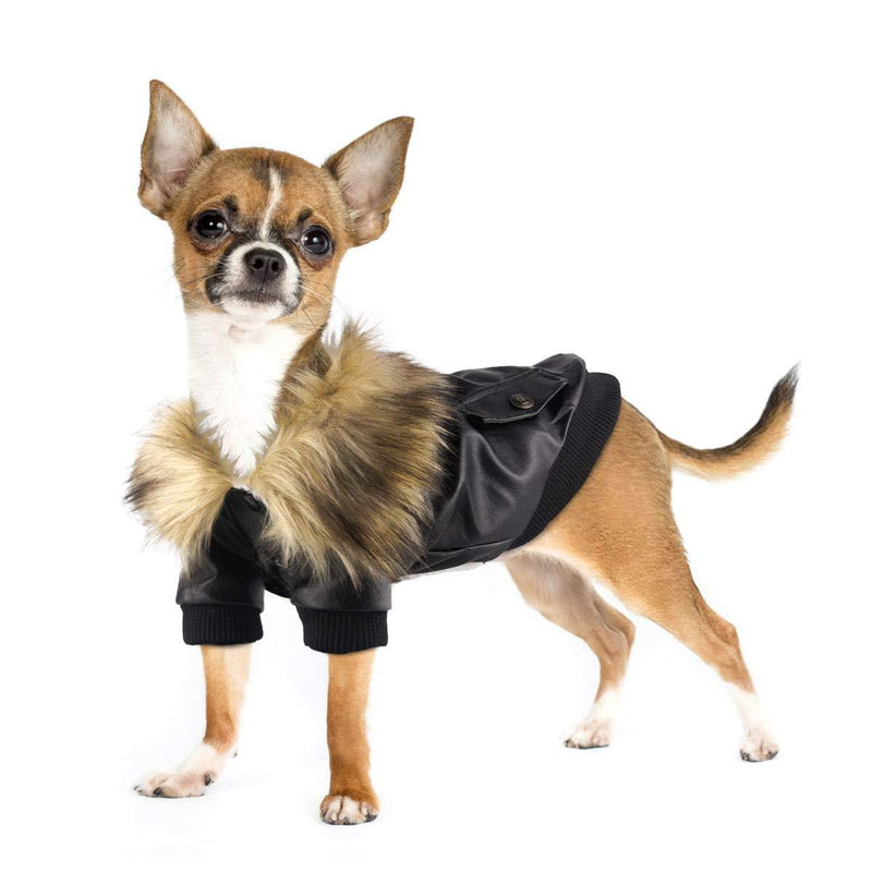 PETLESO Dog Coat Waterproof Dog Leather Jacket Warm Dog Clothes Winter Jacket for Small/Medium Dog Puppy-M M - PawsPlanet Australia