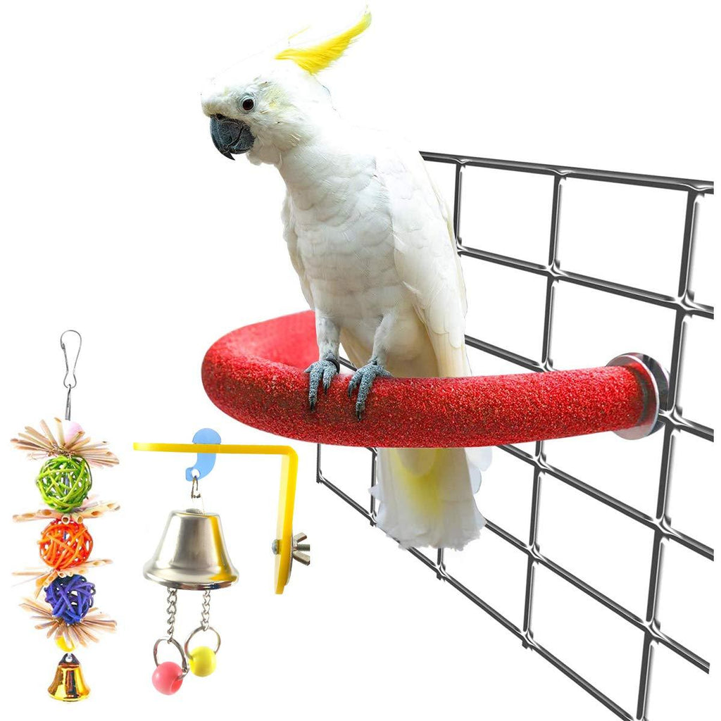 U Shape Bird Perch Stand Toy, Parrot Perches Stand Wood Parrot Stand Platform Colorful Sand Paw Grinding Stick Cage Accessories for Cockatiel Conure Budgies Parakeet with 2 Bird Chewing Toys - PawsPlanet Australia