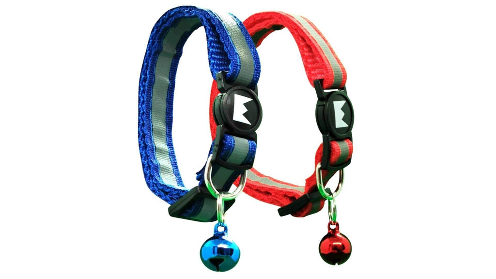 Maxxy Cat Collar with Quick Release, Reflective and glow strip for night safe and lovely bell, soft material, 2 for 1, two colours (Red&Blue) Red&Blue - PawsPlanet Australia