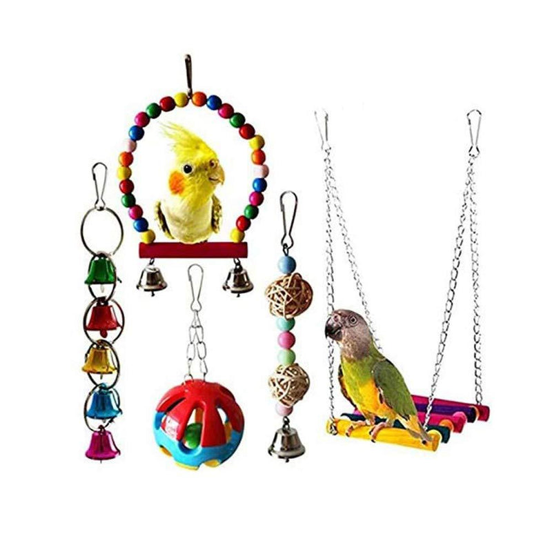 FGF Bird Parrot Toys Swing Toy Pet Bird 1 Set/5 pcs, Bird Parrot Toy, Bird Chewing Toys,Cage Hanging Bell Toy Hammock for Small Conures, Small Parakeets Cockatiels, Macaws - PawsPlanet Australia