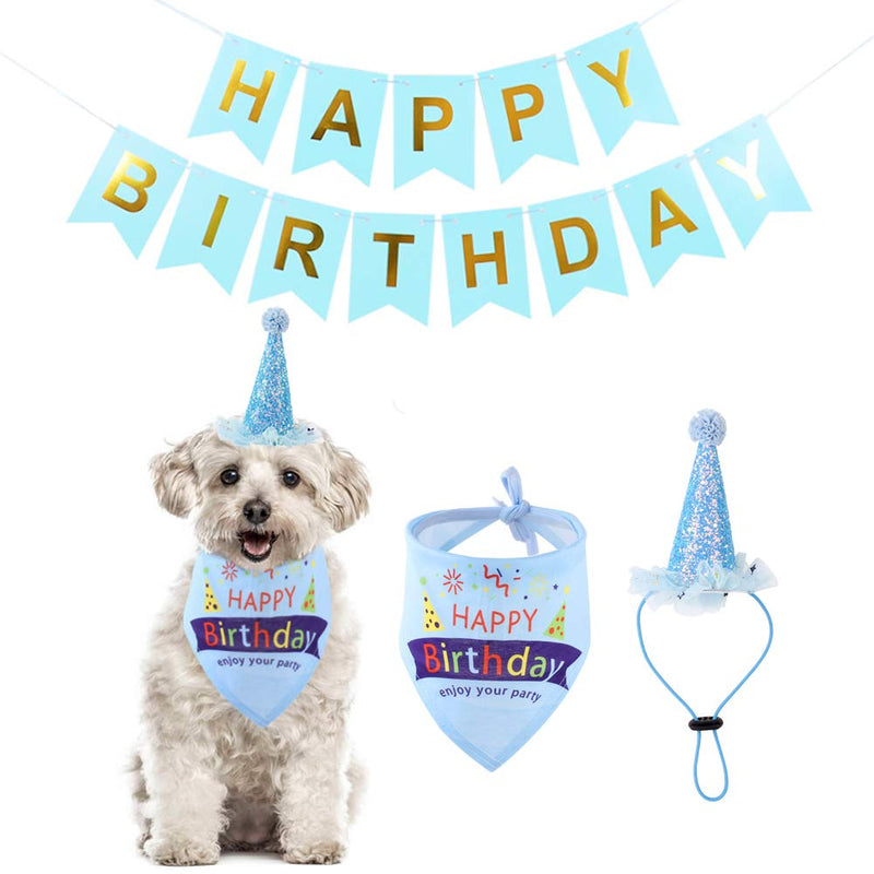 Puppy Birthday Bandana, Puppy Birthday Hat, Doggie Birthday Party Accessories, Birthday Party Supplies Decorations (blue) blue - PawsPlanet Australia