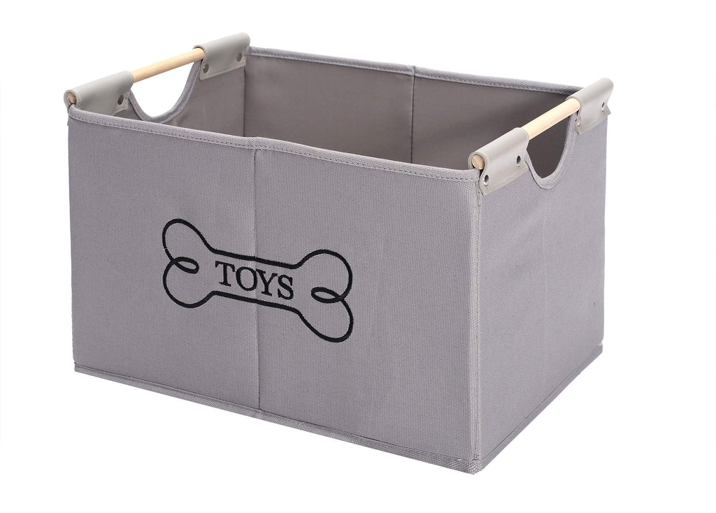 Geyecete large Foldable canvas Dog Toy Basket Storage Bins with wooden handles, Collapsible Organizer Storage Basket -Gray Gray - PawsPlanet Australia