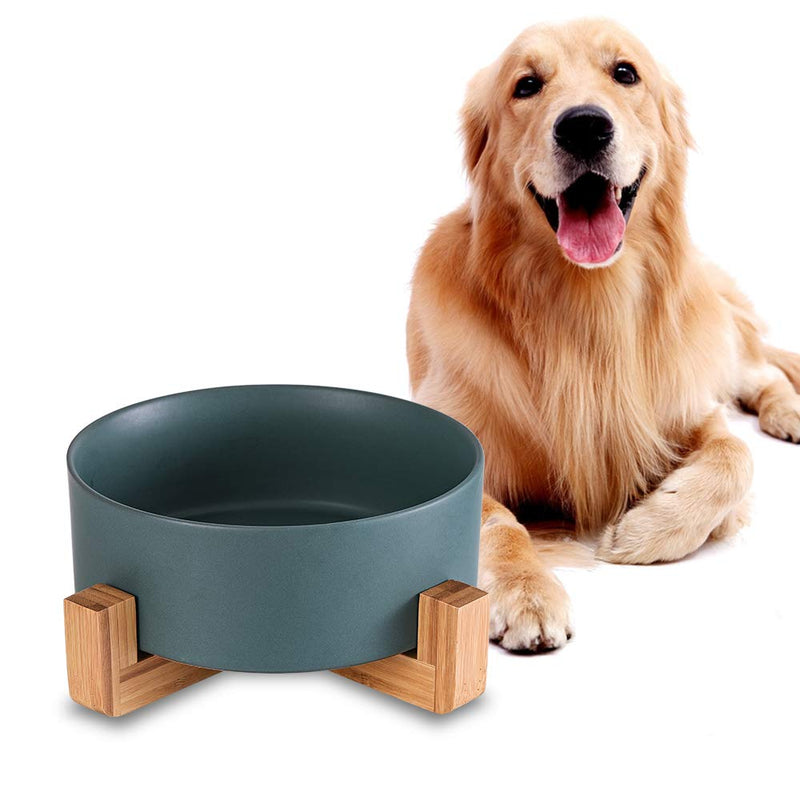 Green Ceramic Dog Bowls with Wood Stand, Dog Water Bowls and Food Dish, Heavy Weighted or No Tip Over Dog Comfort Food Bowls, Stoneware Pet Bowl,Extra High Capacity 8.4" Diameter, for Large Dogs Green - PawsPlanet Australia