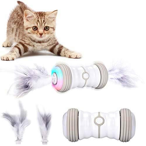 Bojafa Cat Toys Interactive for Indoor Cats Kittens, 2021 Newest Automatic Irregular Two-Speed Moving Kitten Toys, Colorful LED Lights USB Rechargeable Cat Feather Toys Grey - PawsPlanet Australia