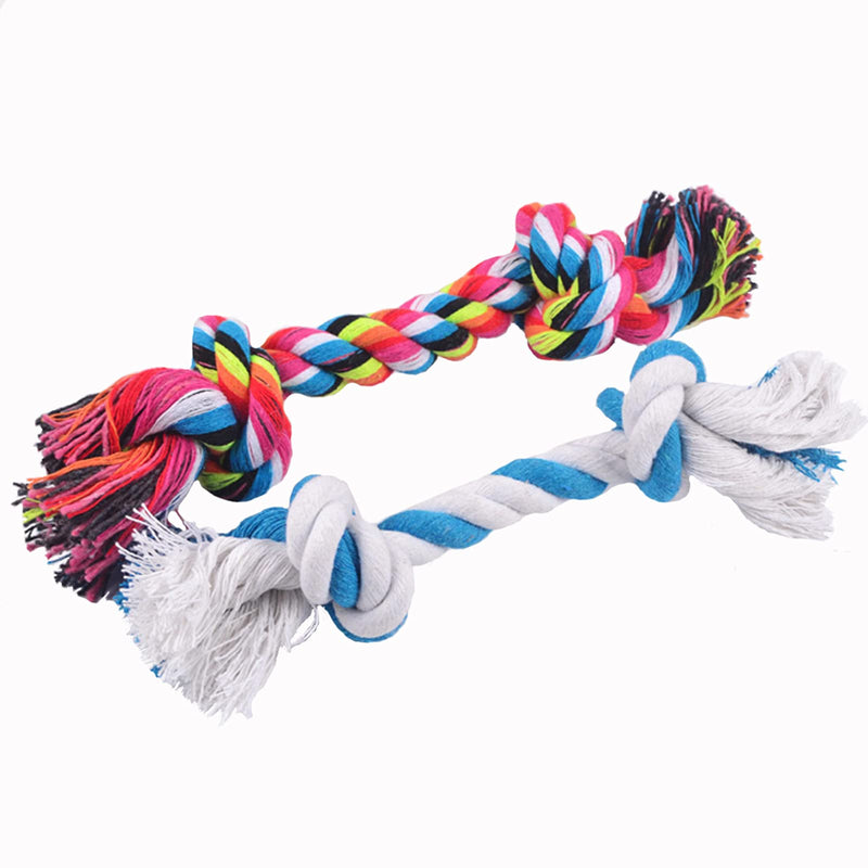 AKDSteel 1PCS Dog Rope Toy Interactive Puppy Chew Toys Cotton 2 Knots Rope Bone Puppy Teething Toys Durable Puppy Behavioural Training Toys for Chew, Tug, Fetch or Teeth Cleaning - Color Random - PawsPlanet Australia