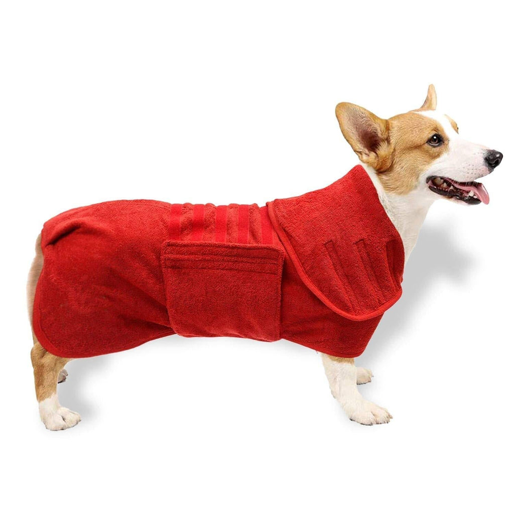 HANGYAN Dog Drying Coat, Adjustable Microfibre Fast Drying Super Absorbent Dog Bathrobe Towel Pet Dog Dressing Gown, 32-38cm Dog Back Range - Red S:Back 32-38cm - PawsPlanet Australia