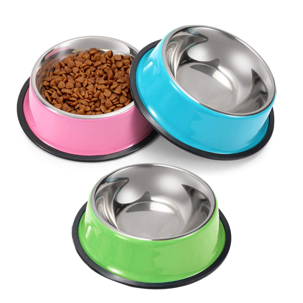 SUOXU Stainless Steel Non-Slip Cat Bowls,Color Multi-purpose Cat Food Bowl Pet Water Bowl Puppy Feeding Bowl, Set of 3 Metal Cat Dog Bowls 18CM - PawsPlanet Australia