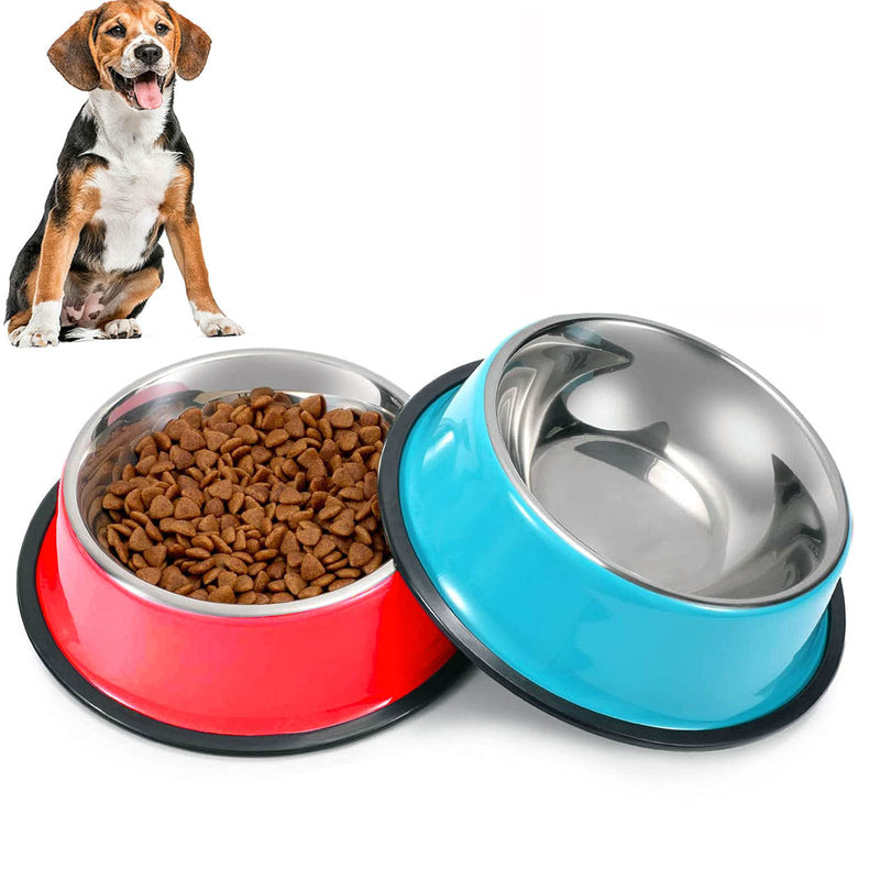 SUOXU Dog Bowl 2 Pieces Stainless Steel Dog dishes,Non-Slip Dog Feeding Bowls Metal Dog Bowls,Medium Dog Food Bowl and Water Bowls (M-580ml) M-20oz/580ml Bowl - PawsPlanet Australia