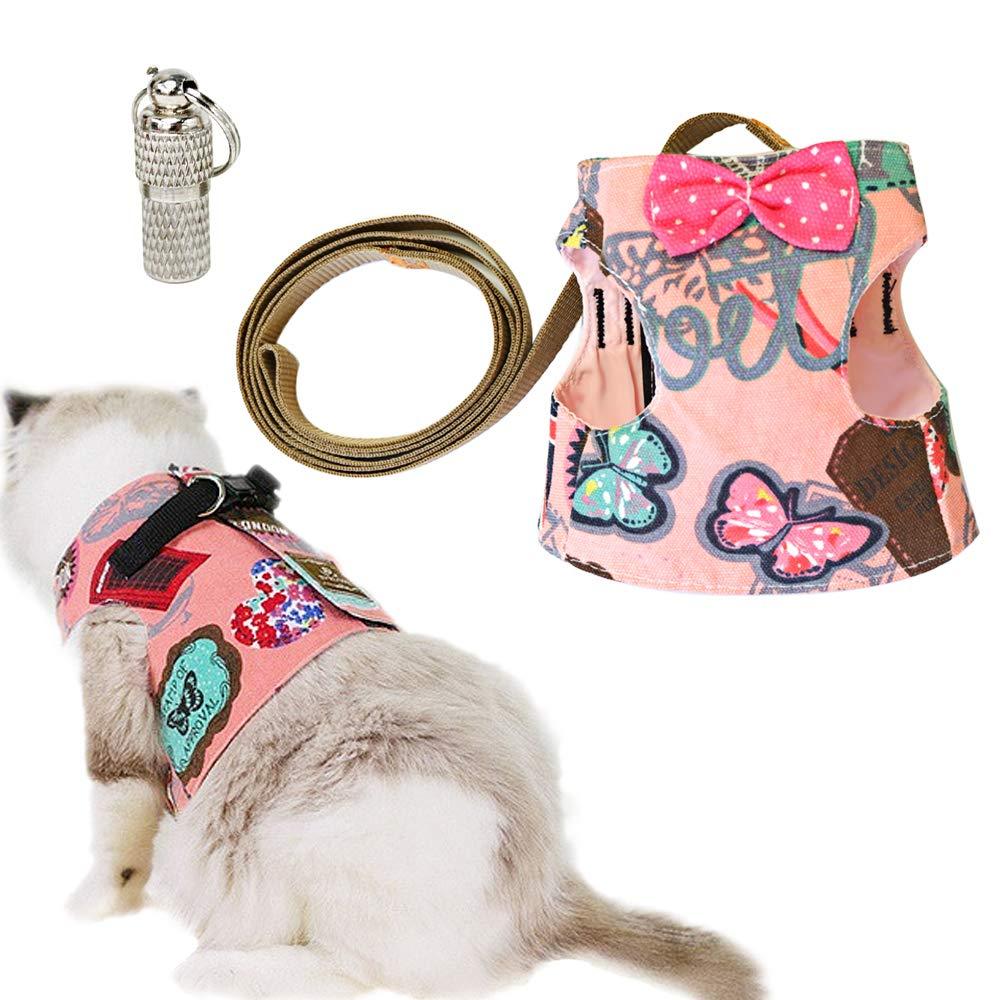 MOCOBO Cat Harness and Lead Set Pet Kitten Puppy Walking Jacket Breathable Mesh Vest Leashes Chest Straps with Escape Proof Buckle and Pet Identity Card Pink - PawsPlanet Australia