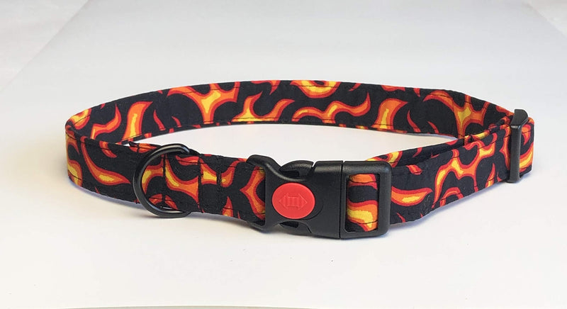 KLASSY K9 SOFT FABRIC COTTON DOG COLLAR WITH FIRE MAKER FLAME DESIGN FOR LARGE MEDIUM DOG 1" WIDE - PawsPlanet Australia