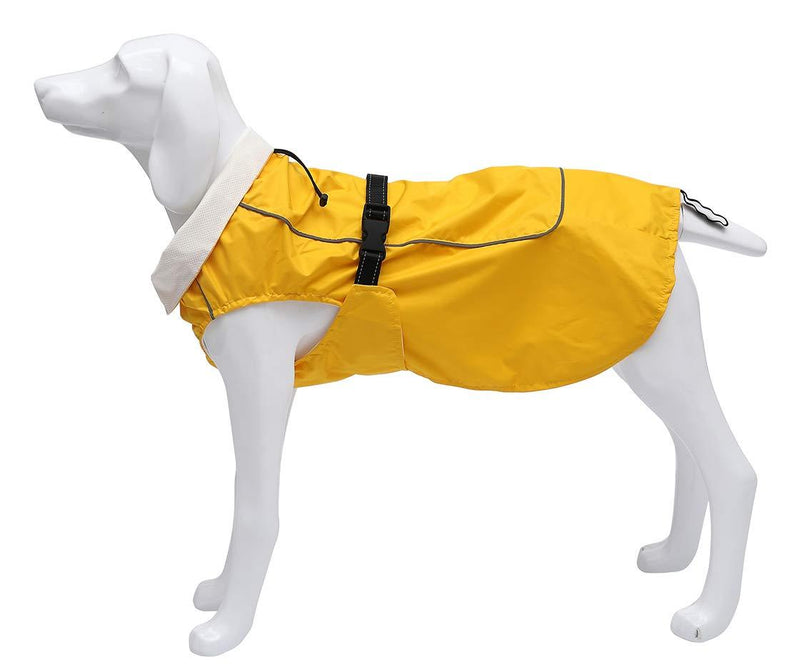 Dog Raincoat with Reflective Stripes, Rain/Water Resistant, Adjustable Drawstring, Stylish Dog Raincoats for Large Medium Small Puppy Dog - Yellow - Large 0526 Large (Length: 42CM) - PawsPlanet Australia