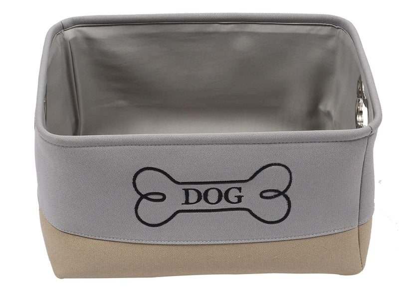 Brabtod Pet Toy And Accessory Storage Bin - Perfect for Organizer Pet Toys, Blankets, Leashes And Food in Embroidered “Dog Bone”-gray/khaki gray/khaki - PawsPlanet Australia