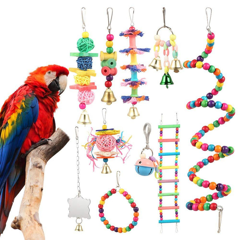 Bird Cages Accessories, 10pcs Colorful Bird Perch Stand Platform, Wooden Ladders Hammock, Swings Bird Parrot Toys with Bells for Small Medium Parrots，Conures, Cockatiels, Budgie, and Lovely Birds - PawsPlanet Australia