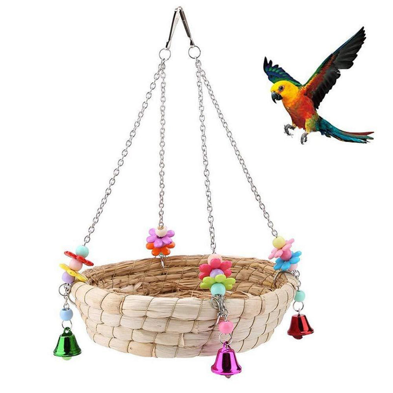 Seully Bird Parrot Toy,Parrot Bird Nest,Natural Handwoven Straw Nest Bed Swing with 4 Metal Bells,Bird Parrot Toys Swing for Birds, Small Parakeets,Parrot Perched - PawsPlanet Australia