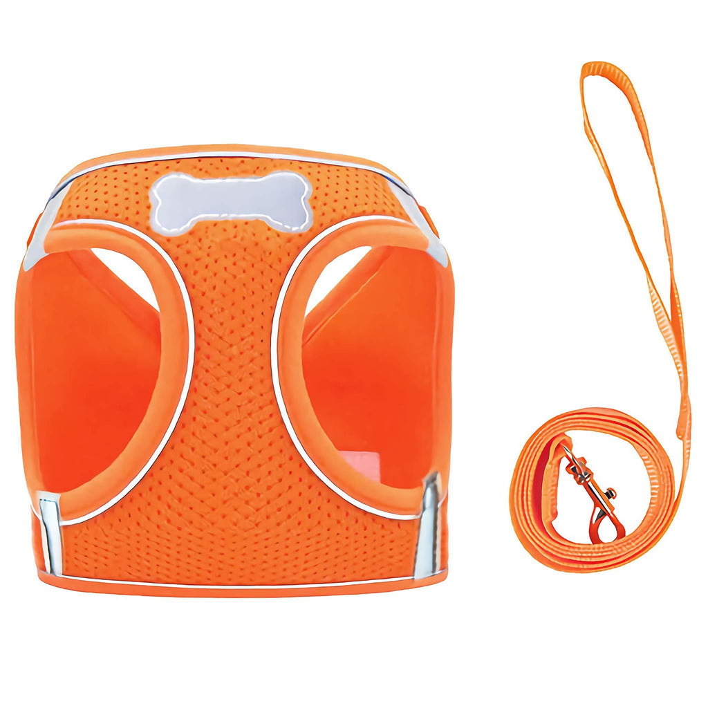 risdoada Breathable Mesh Dog Cat Harness with Leash Set, Soft Adjustable Reflective Pet Vest Harness, No Pull Puppy Harness for Outdoor Walking, ORANGE XL XL chest 55-60cm - PawsPlanet Australia
