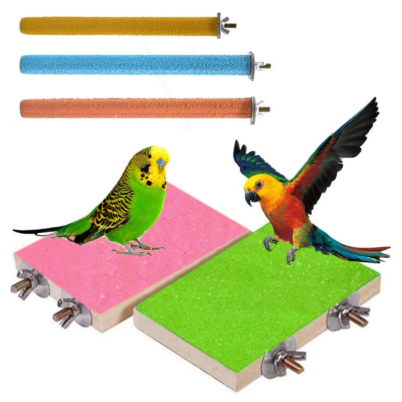 Bird Stand Perch, 5 Pack Colorful Parrot Stand Platform Natural Wood Parakeet Paw Grinding Exercising Playground for Cockatiel Budgies Parakee Hamster Rat Mouse (Pink+Green) Pink+Green - PawsPlanet Australia