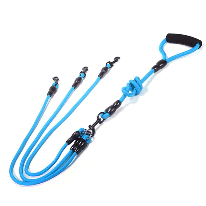 Xinapy 2/3/4 Way Pet Walking Couplers Lead 360 Degrees Swivel Nylon Braided Rope Dog Leash with Padded Handle Pet Traction Rope for 2/3/4 Dogs blue 3 Way - PawsPlanet Australia