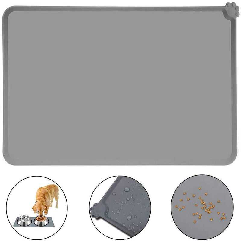 YSSHUI Dog Cat Food Mat Natural Silicone Feeding Placemat, Pet Feeding Mat Dog Cat Bowl Mat Non Slip Waterproof Bowl Mat for Dog and Cat,(47 X 30 cm), Grey - PawsPlanet Australia