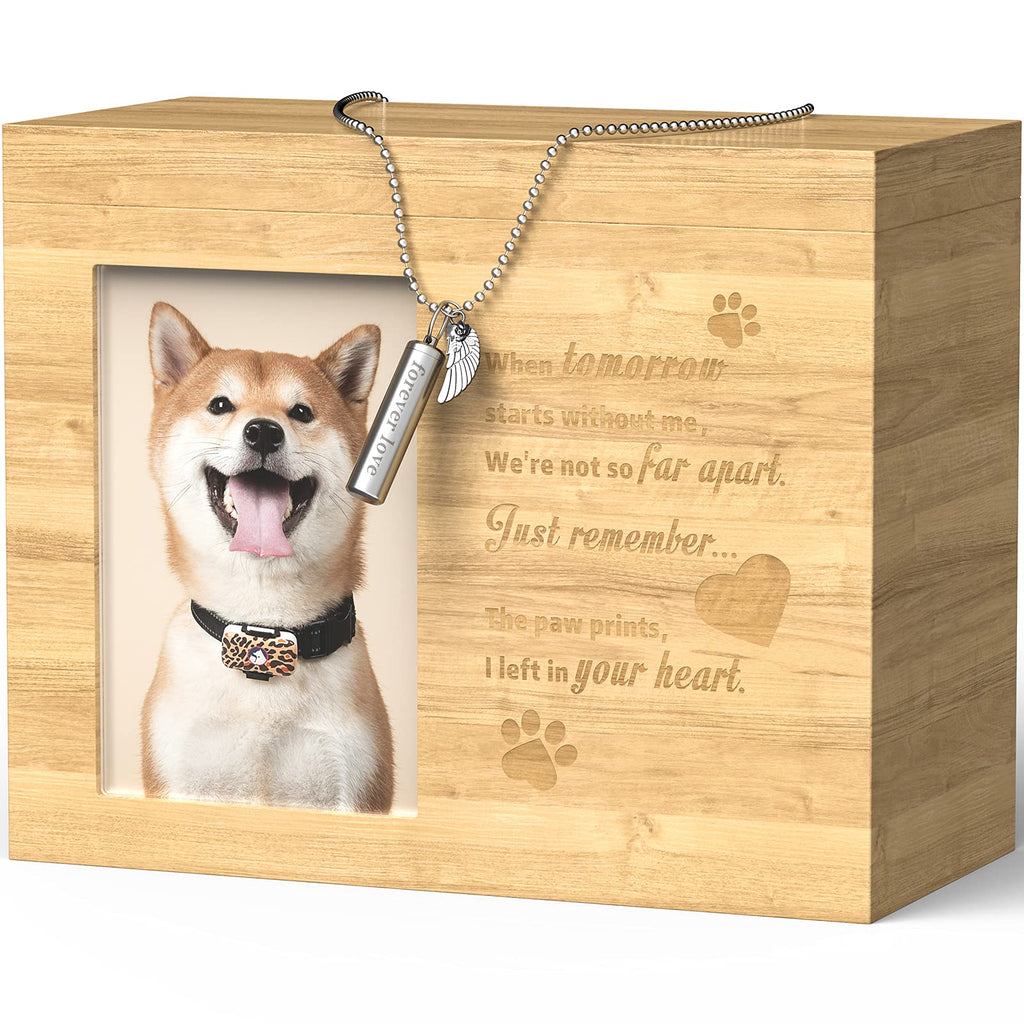 TONGKTAI Pet Urns for Dogs Ashes, Wooden Ashes Casket Keepsake Memorial Gift Photo Box Pet Ashes Holder with Picture Frame Large Size Pet Cremation Box for Dogs Cats Ashes with Necklace When Tomorrow Starts Without Me-with necklace - PawsPlanet Australia