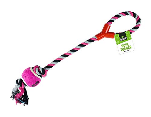 Kingdom Dog Rope Tug Toy with attached Tennis Ball (Pink) Pink - PawsPlanet Australia
