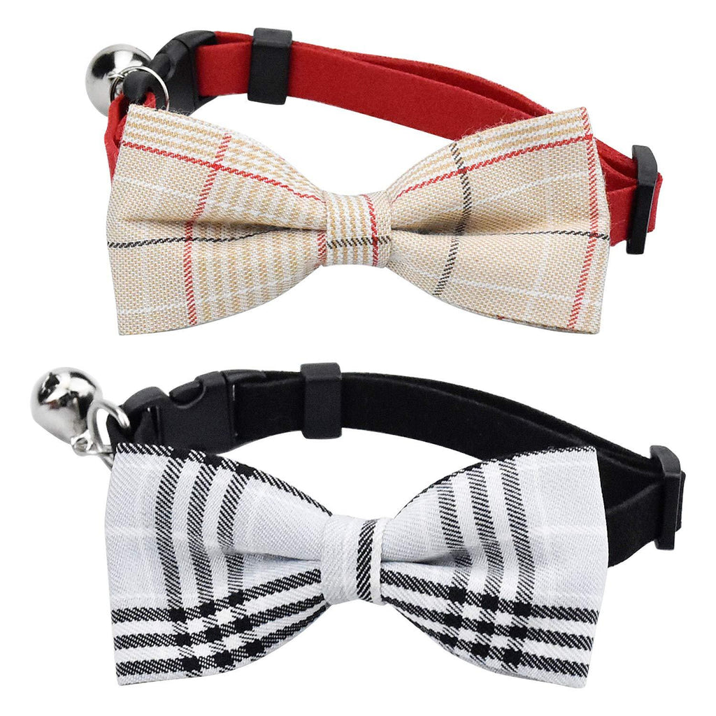 Personalised Quick Release Cat Collar with Cute Plaid Bow Tie & Bell Safety Kitten Collar Adjustable 20 - 30cm for Kitty Puppy Small Pets - PawsPlanet Australia