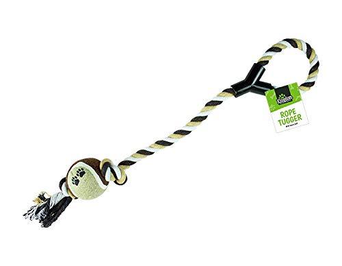 Kingdom Dog Rope Tug Toy with attached Tennis Ball (Brown) Brown - PawsPlanet Australia