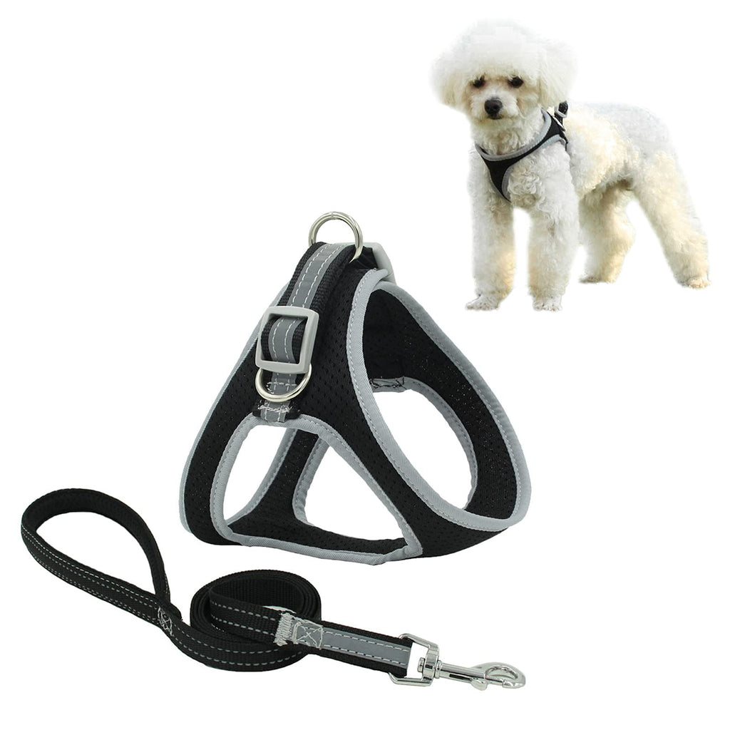 PETCARE Dog Harness Small Dog Breathable Lightweight Puppy Harness and Lead Set Escape Proof Reflective Pet Vest for Small Medium Large Dogs/Cats Fully Adjustable Cats Vest (S, Black) - PawsPlanet Australia