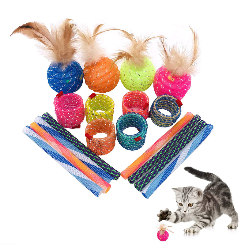[Australia] - JpGdn 1Set/18pcs Cat Spring Toy Kitten Ball with Feather Spring Tube Coil for Indoor Cat Pet Colorful Stretchable Interactive Play Toy Set 