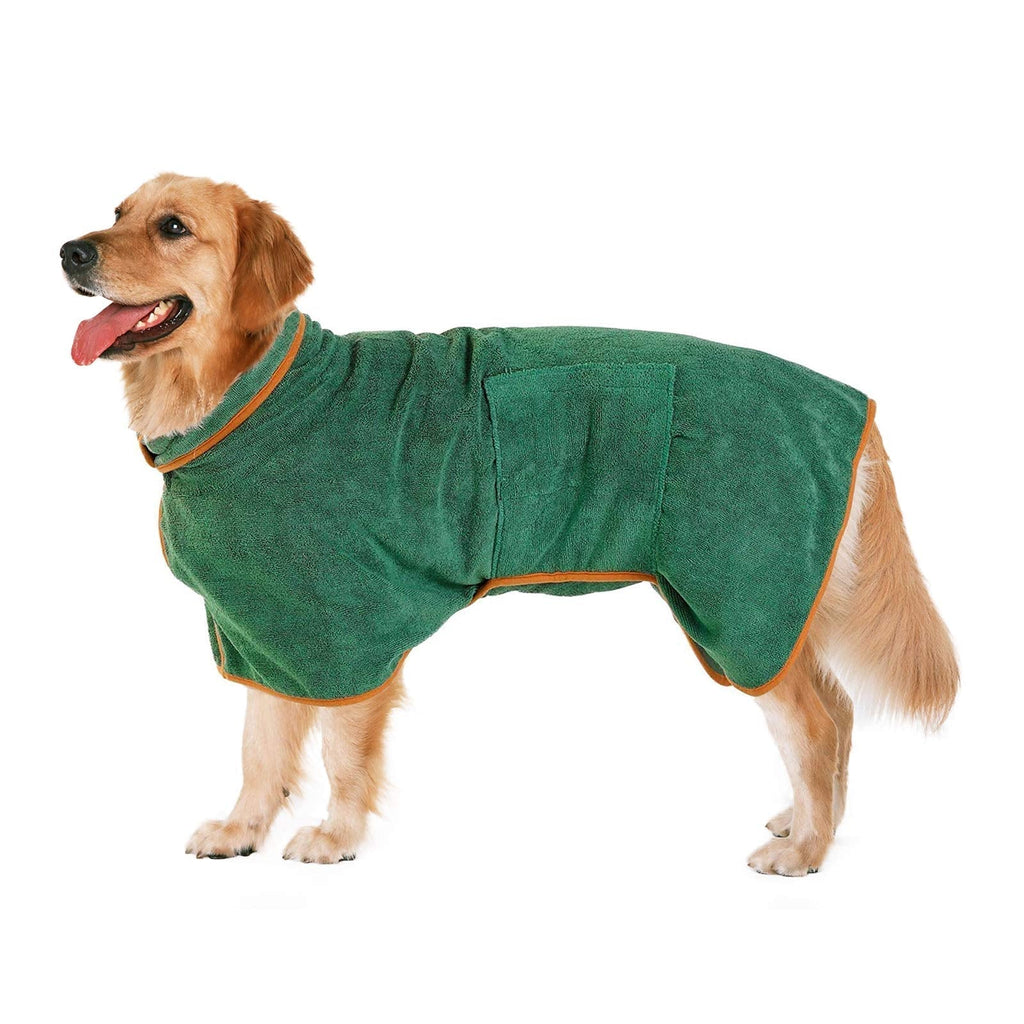Pejoye Dog Drying Coat Towel Robe, Microfibre Dog Bathrobe Towel - Fast Drying Pet Dressing Gown, Absorbent Pet Bath Towel with Adjustable Velcro Collar & Waist S Green - PawsPlanet Australia