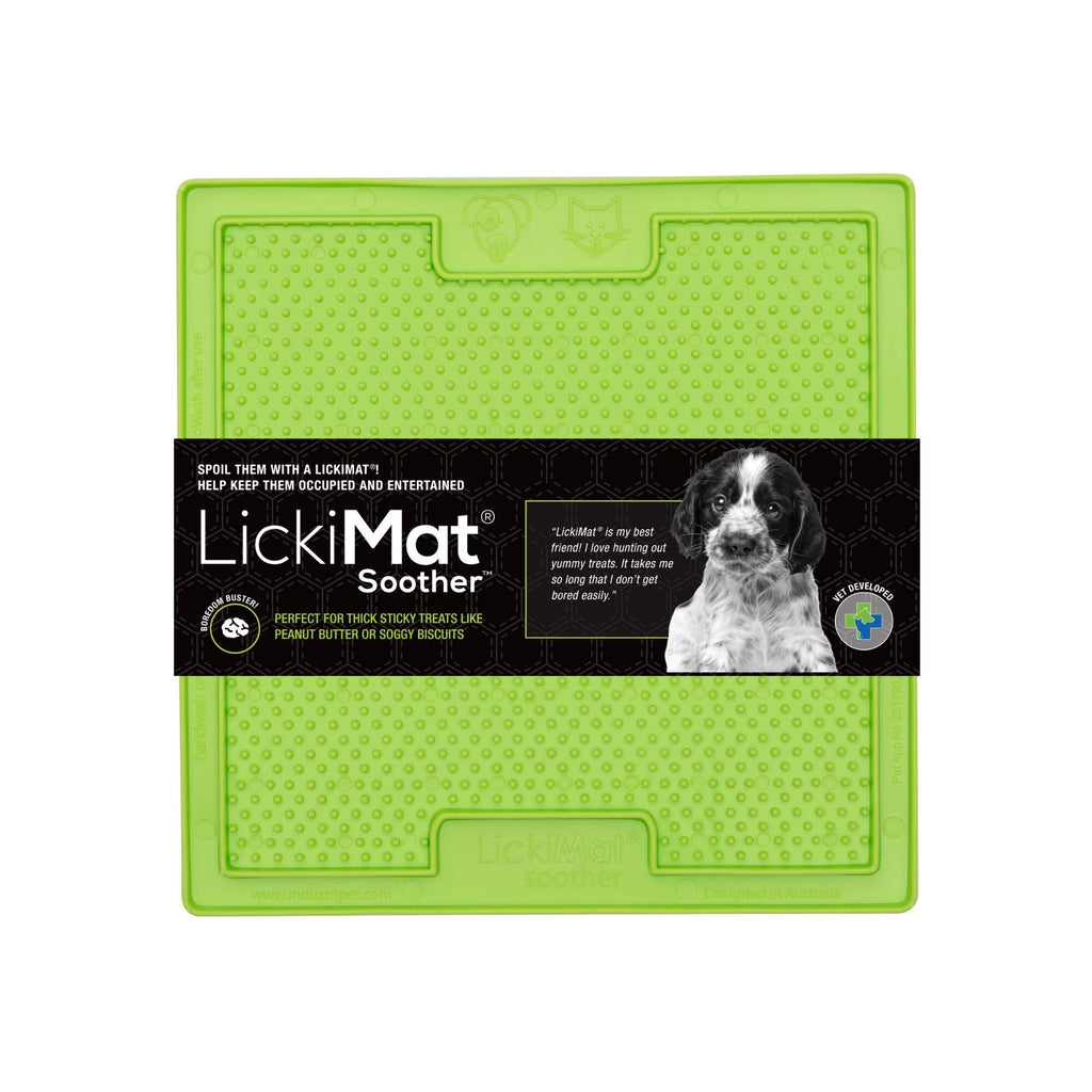 LickiMat Classic slow eating feeder for boredom and anxiety; perfect for food, treats, yogurt, peanut butter - Fun alternative to a slow feeding bowl Green Soother - PawsPlanet Australia