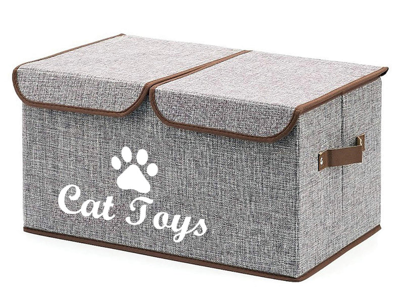 Geyecete Large Storage Boxes - Large Linen Fabric Foldable Storage Cubes Bin Box Containers with Lid and Handles for CAT Apparel & Accessories, CAT Coats, CAT Toys, CAT Clothing-Gray Gray - PawsPlanet Australia