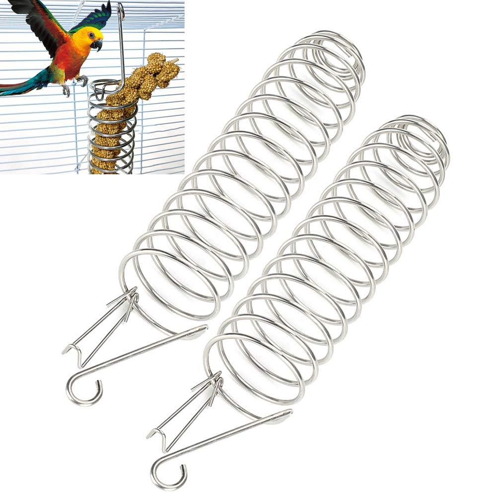 2Pcs Bird Food Basket Stainless Steel Bird Feeder Parrot Fruit Vegetables Millet Wheat Ear Holder for Budgie Parakeet Cockatiel Conure African Grey - PawsPlanet Australia