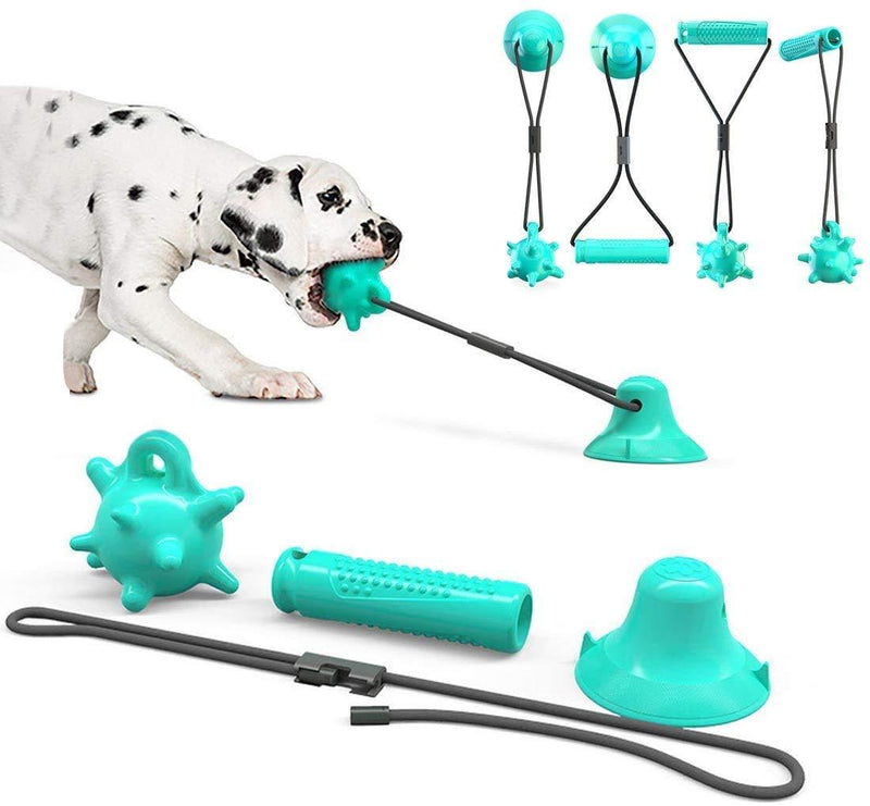 WR WPAIER Dog Molar Bite Toys, 4 in 1 Dog Chew Toys Dog Rope Toys Pull Interactive Rubber Ball Toys with Suction Cup for Pulling Chewing Teeth Cleaning - PawsPlanet Australia